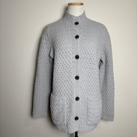 J. Jill Basketweave Cardigan Sweater Size Small Gray Lightweight Fisherman - Picture 1 of 8